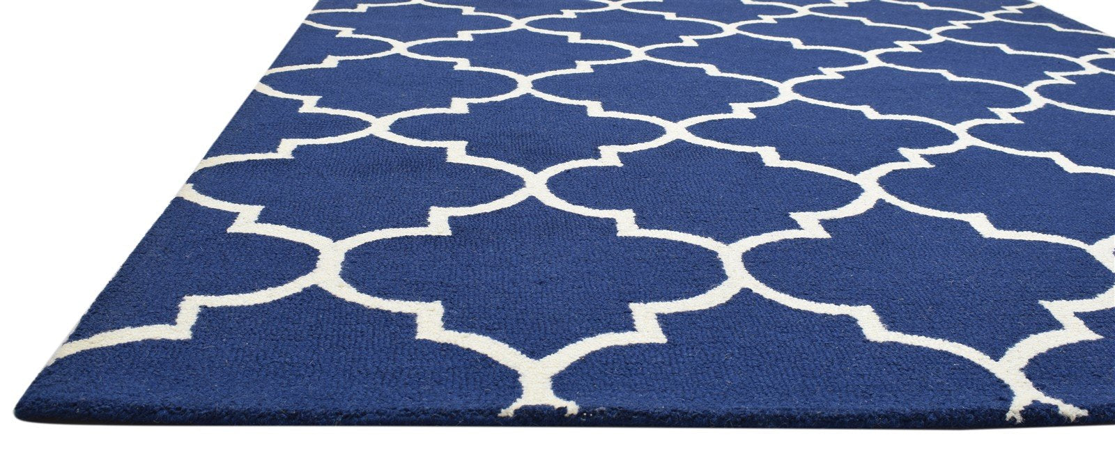 Hand Tufted Blue Wool Rug 5' X 8' Modern Moroccan Trellis Room Size Carpet