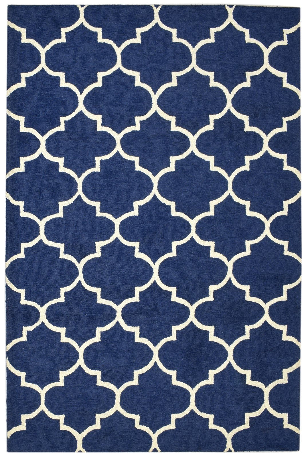 Hand Tufted Blue Wool Rug 5' X 8' Modern Moroccan Trellis Room Size Carpet