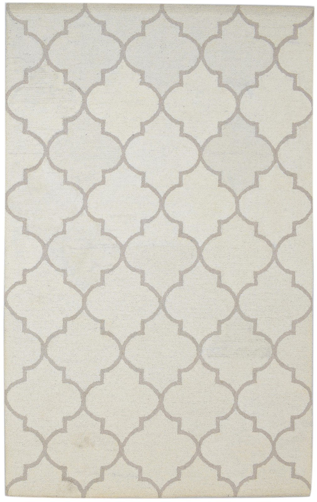 5' X 8' Rug Wool Ivory Modern Hand Tufted Moroccan Trellis Room Size Carpet