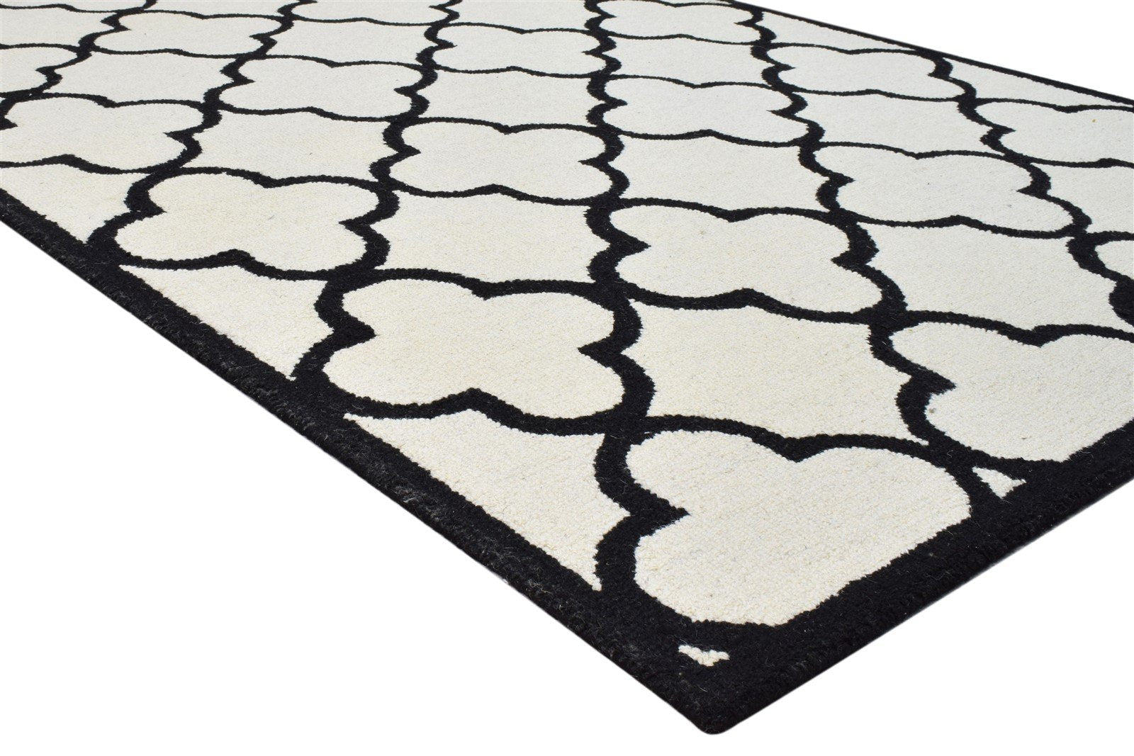 Hand Tufted Ivory Wool Rug 5' X 8' Modern Moroccan Trellis Room Size Carpet 