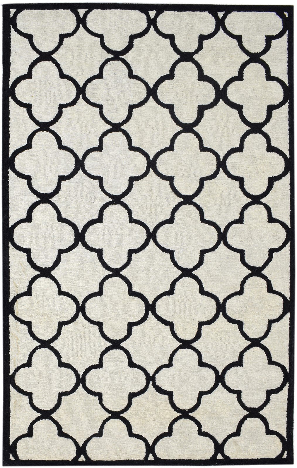 Hand Tufted Ivory Wool Rug 5' X 8' Modern Moroccan Trellis Room Size Carpet