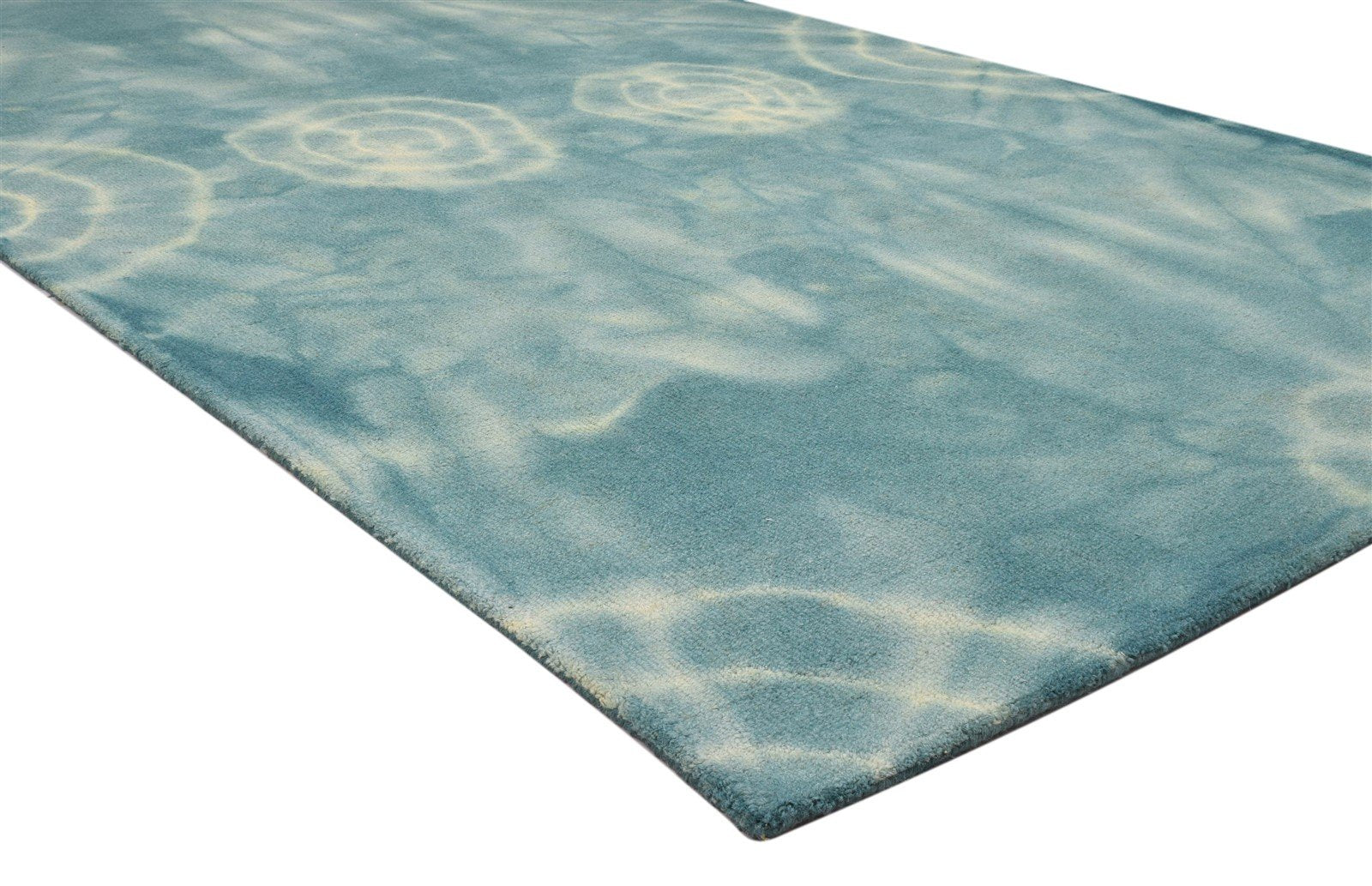 Hand Tufted Green Wool Rug 5' X 8' Modern Shibori Tie Dye Room Size Carpet 