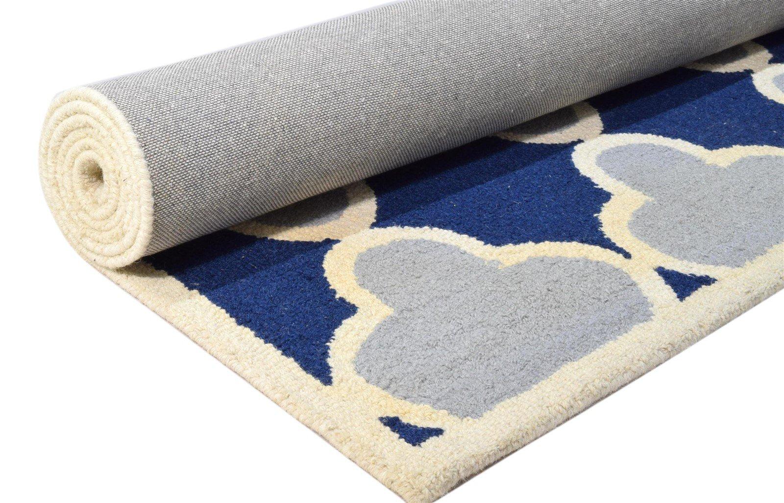 5' X 8' Rug Wool Blue Modern Hand Tufted Moroccan Trellis Room Size Carpet 