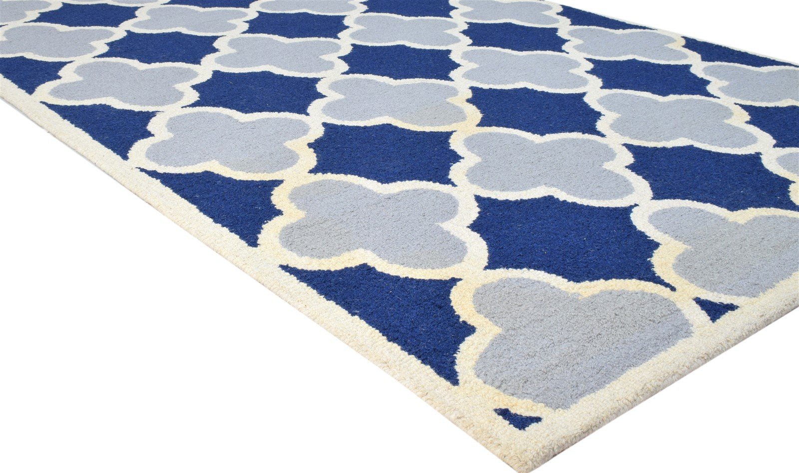 5' X 8' Rug Wool Blue Modern Hand Tufted Moroccan Trellis Room Size Carpet 