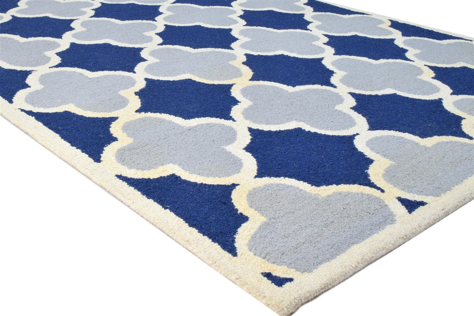 5' X 8' Rug Wool Blue Modern Hand Tufted Moroccan Trellis Room Size Carpet 