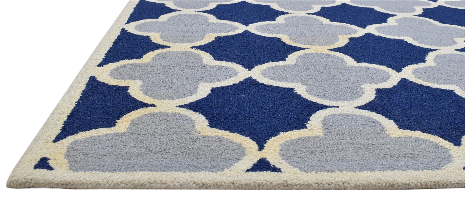 5' X 8' Rug Wool Blue Modern Hand Tufted Moroccan Trellis Room Size Carpet