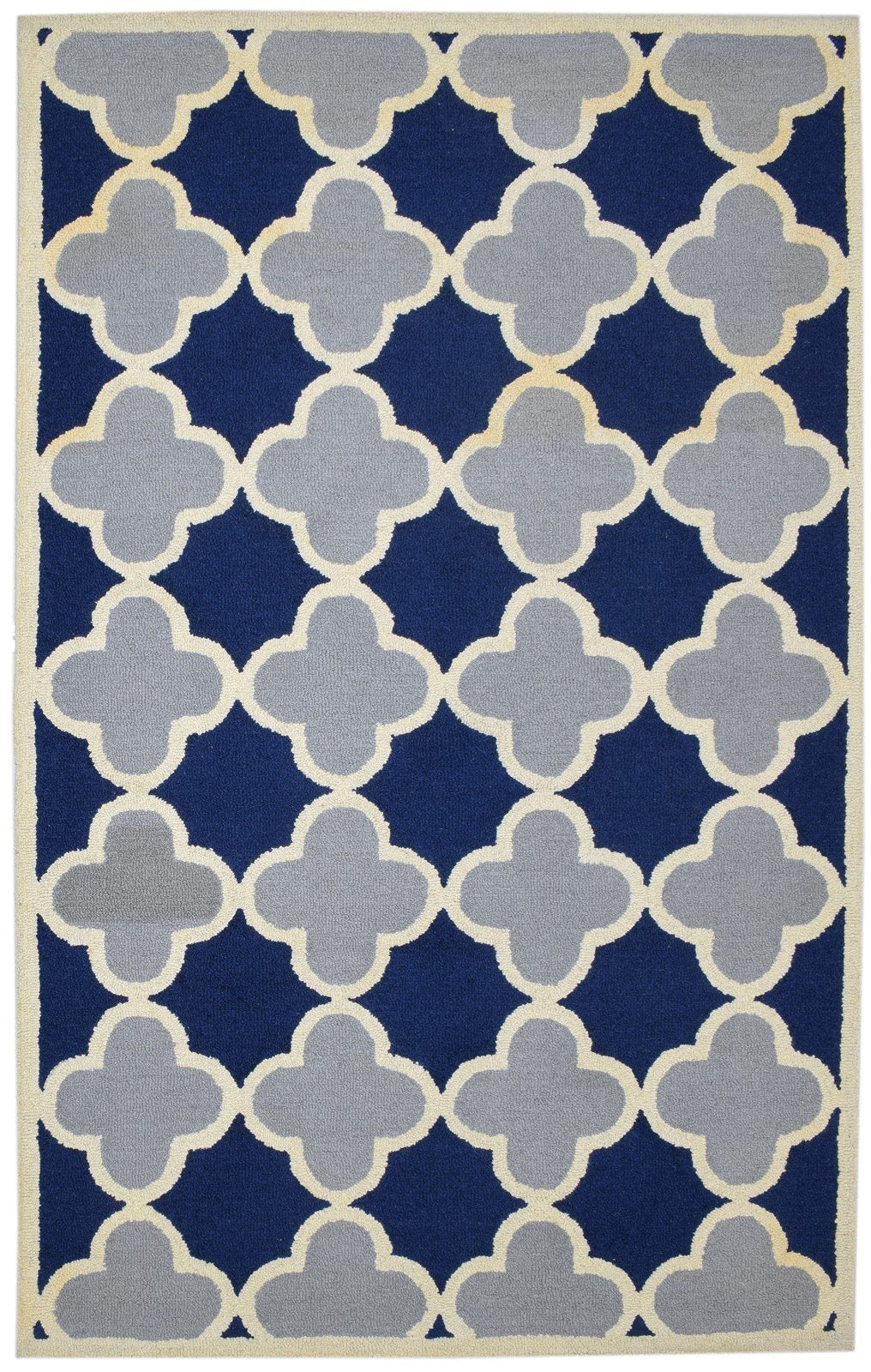 5' X 8' Rug Wool Blue Modern Hand Tufted Moroccan Trellis Room Size Carpet