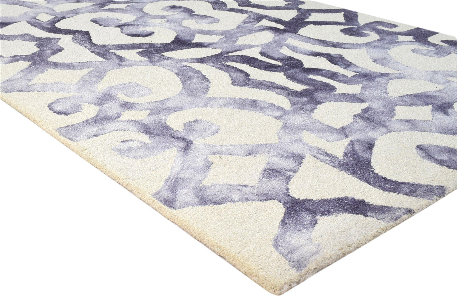 Hand Tufted Purple Wool Rug 5' X 8' Modern Shibori Tie Dye Room Size Carpet 