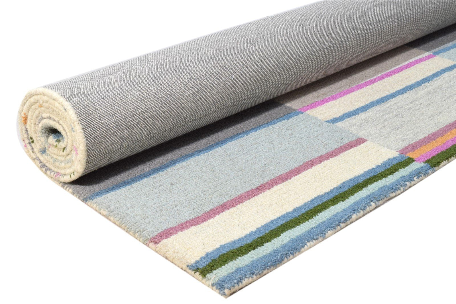 Multi Color Wool Rug 5X8 Modern Hand Tufted Scandinavian Striped Room Size 