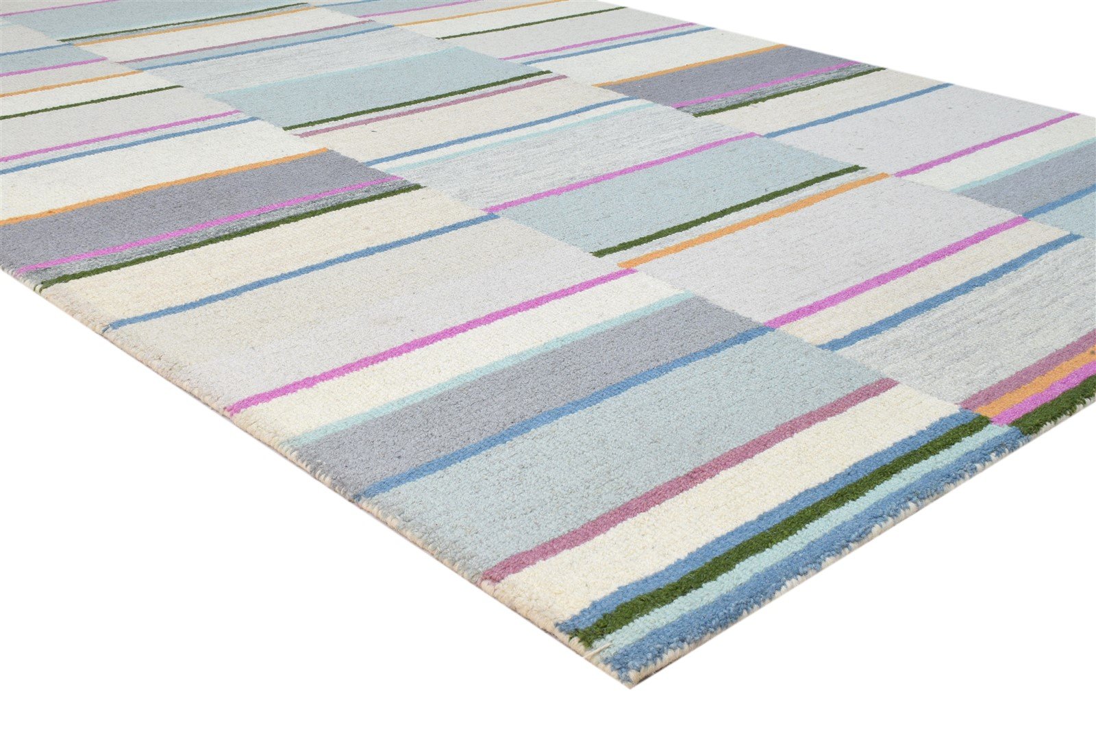 Multi Color Wool Rug 5X8 Modern Hand Tufted Scandinavian Striped Room Size 