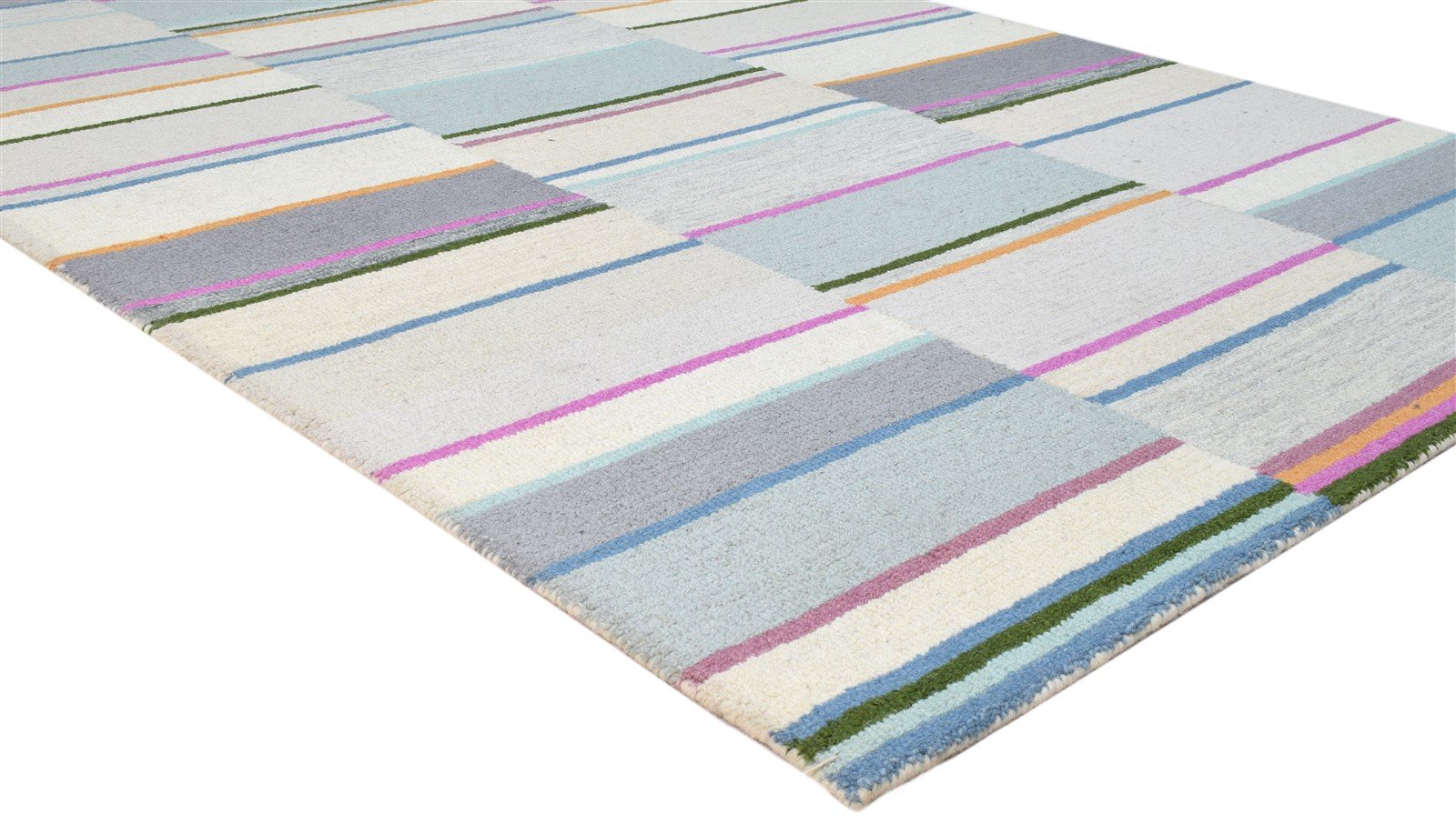 Multi Color Wool Rug 5X8 Modern Hand Tufted Scandinavian Striped Room Size 