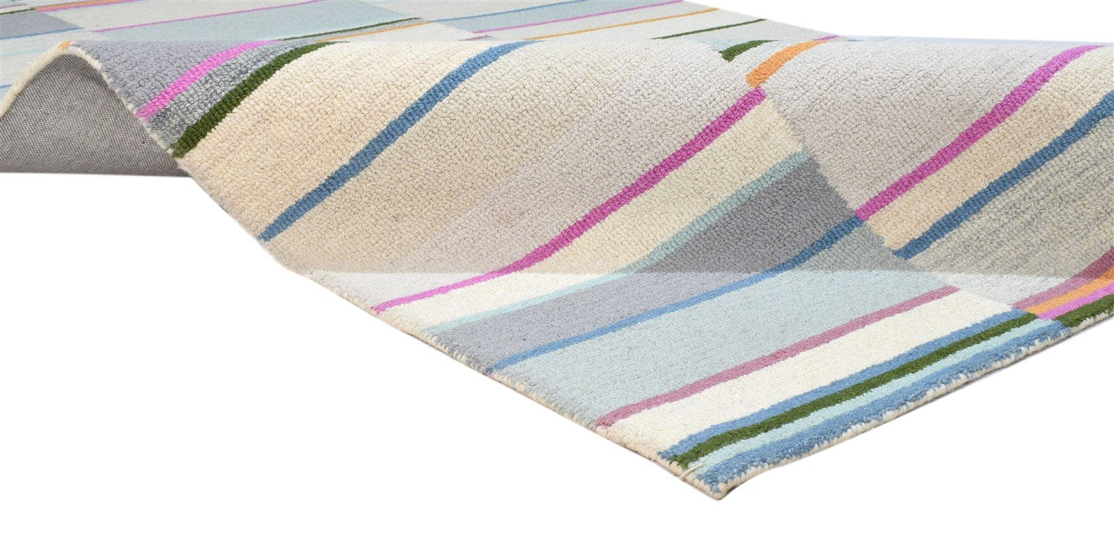 Multi Color Wool Rug 5X8 Modern Hand Tufted Scandinavian Striped Room Size 