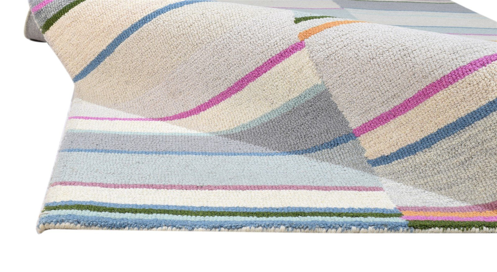 Multi Color Wool Rug 5X8 Modern Hand Tufted Scandinavian Striped Room Size 