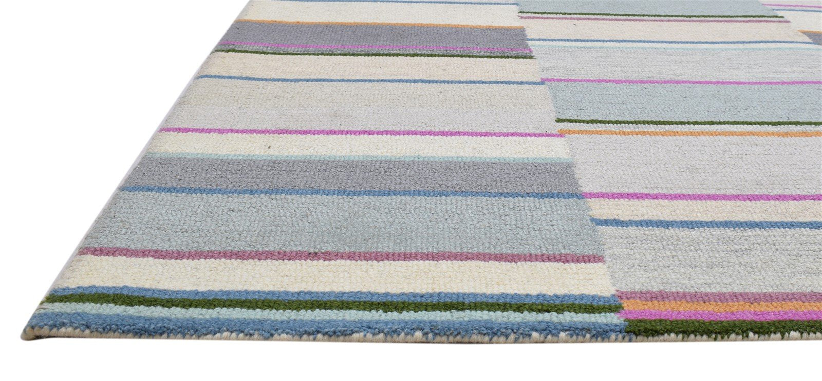 Multi Color Wool Rug 5X8 Modern Hand Tufted Scandinavian Striped Room Size