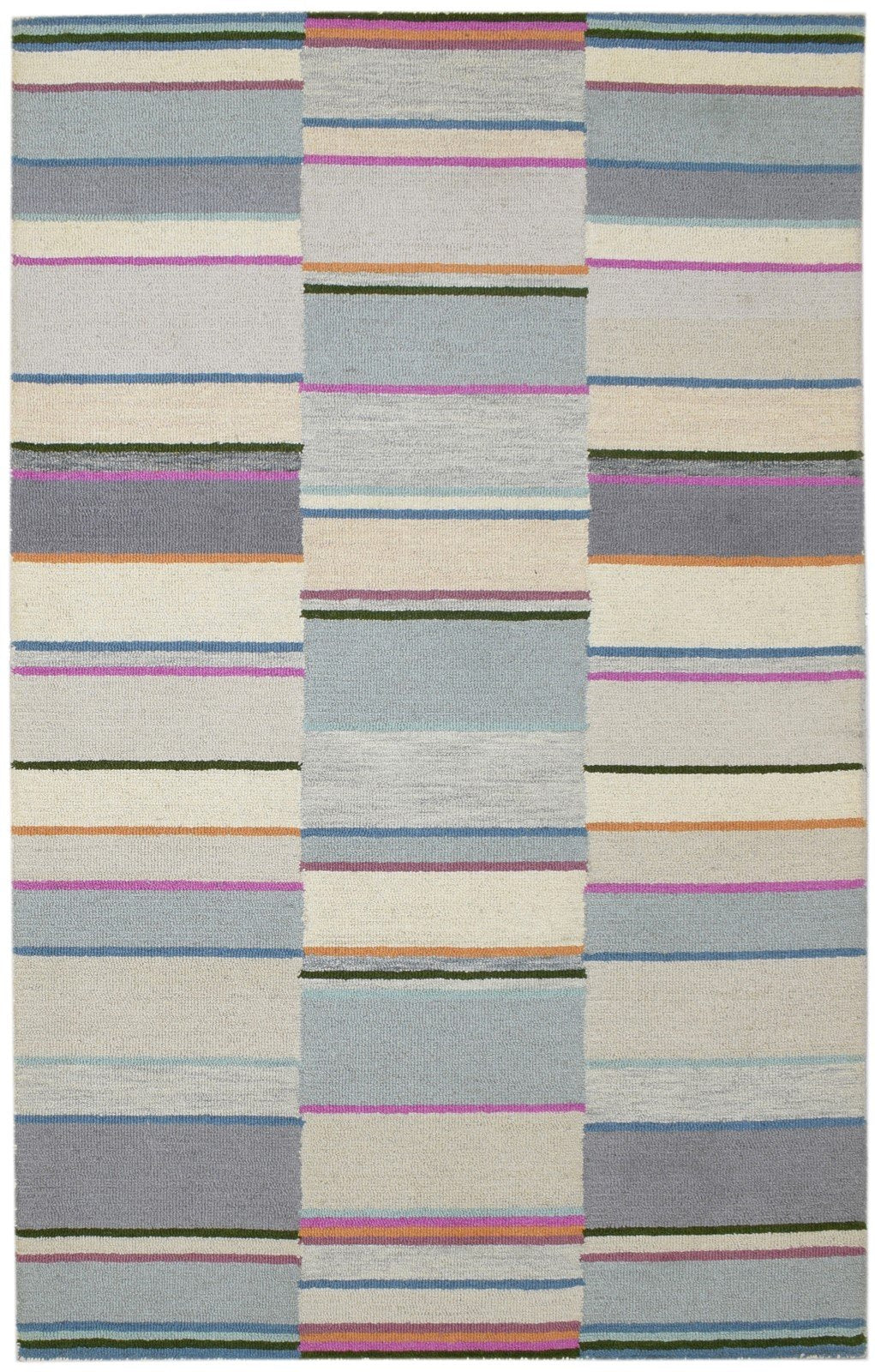 Multi Color Wool Rug 5X8 Modern Hand Tufted Scandinavian Striped Room Size