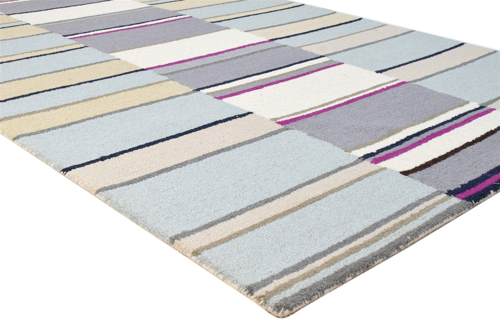 Hand Tufted Multi Color Wool Rug 5X8 Modern Scandinavian Striped Room Size 