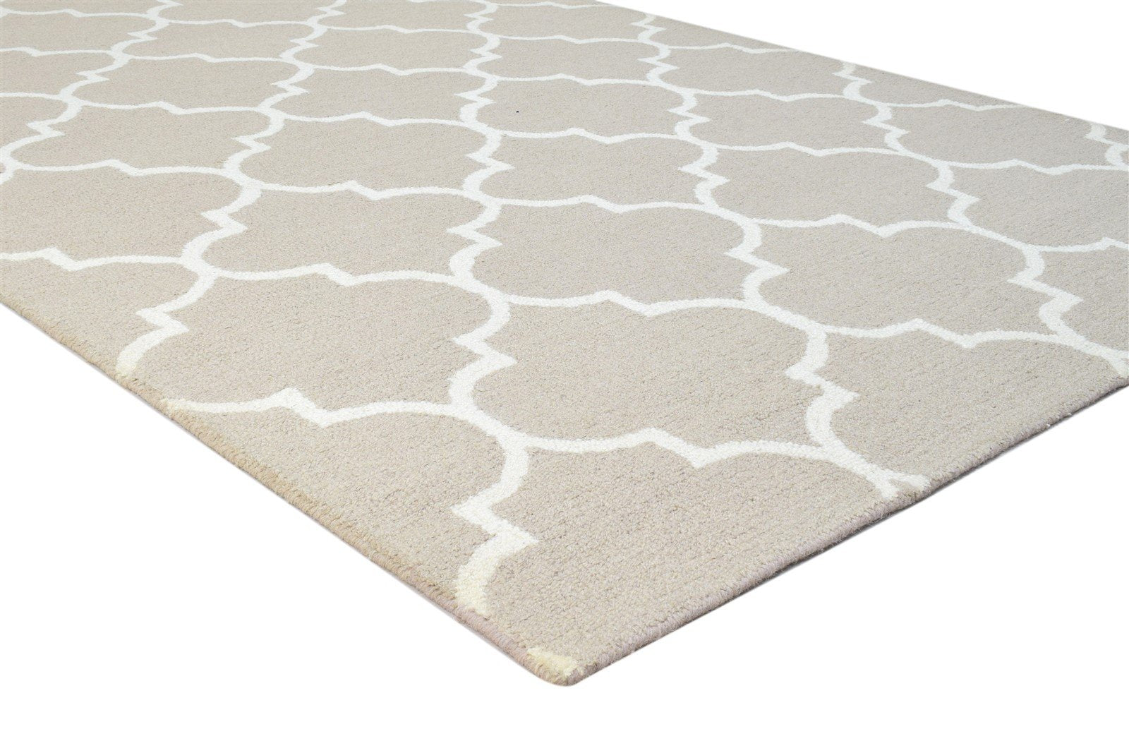 Beige Wool Rug 5' X 8' Modern Hand Tufted Moroccan Trellis Room Size Carpet 