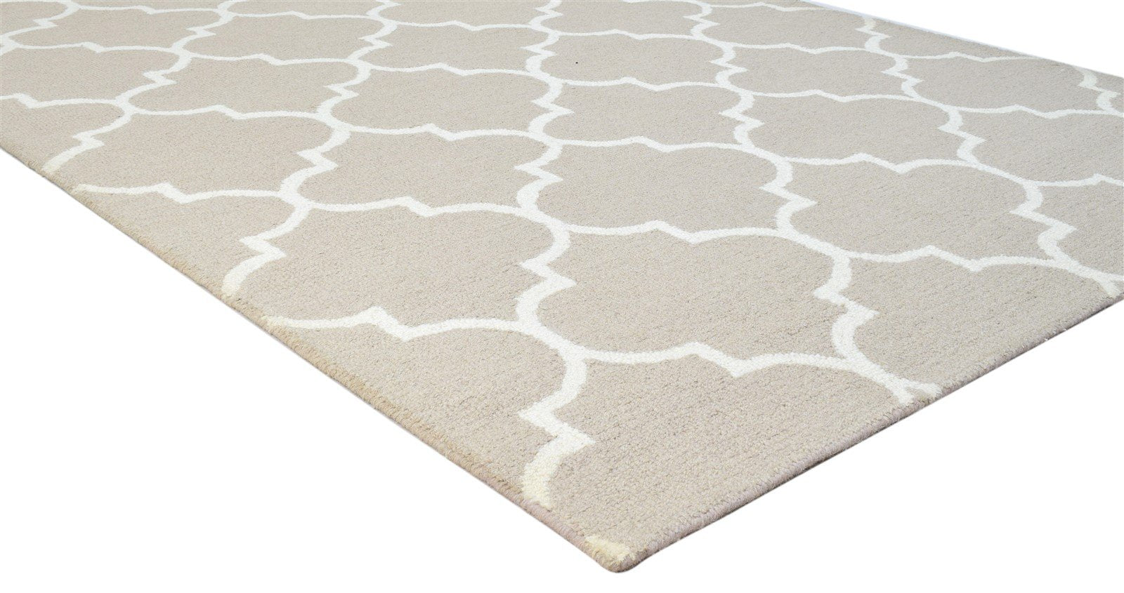 Beige Wool Rug 5' X 8' Modern Hand Tufted Moroccan Trellis Room Size Carpet 