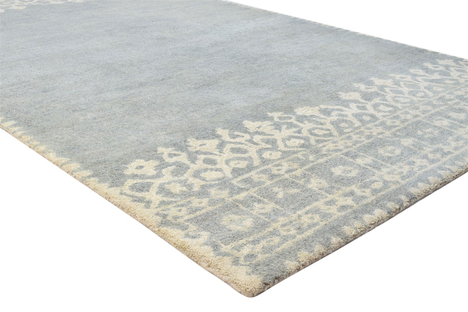 Grey Wool Rug 5' X 8' Modern Hand Tufted Scandinavian Lace Room Size Carpet 