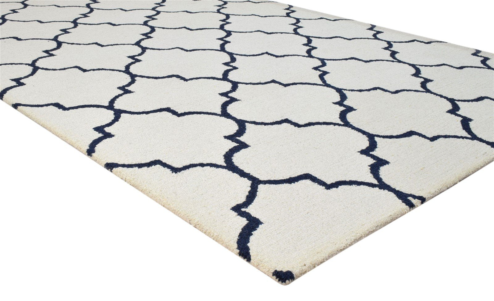 5' X 8' Rug Wool Ivory Modern Hand Tufted Moroccan Trellis Room Size Carpet 