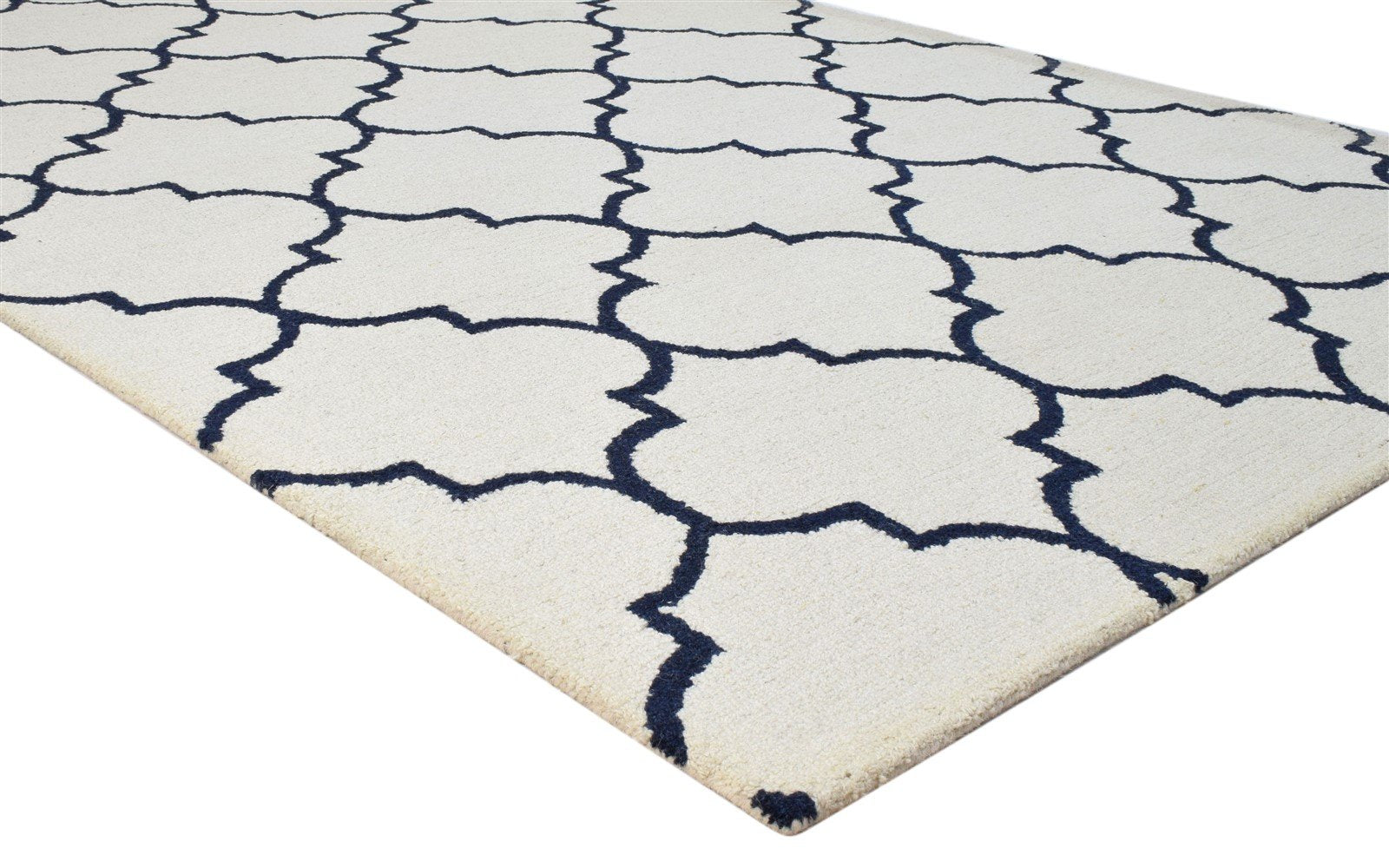 5' X 8' Rug Wool Ivory Modern Hand Tufted Moroccan Trellis Room Size Carpet 