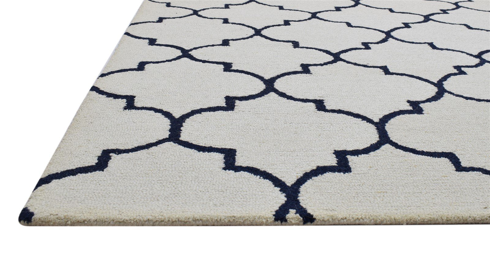 5' X 8' Rug Wool Ivory Modern Hand Tufted Moroccan Trellis Room Size Carpet