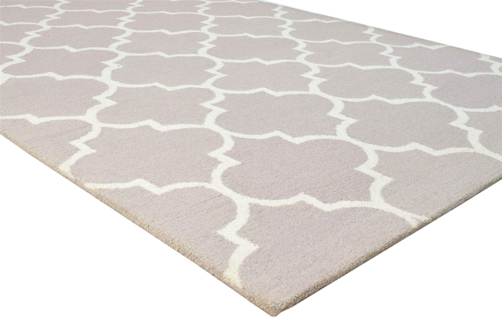 Hand Tufted Beige Wool Rug 5' X 8' Modern Moroccan Trellis Room Size Carpet 