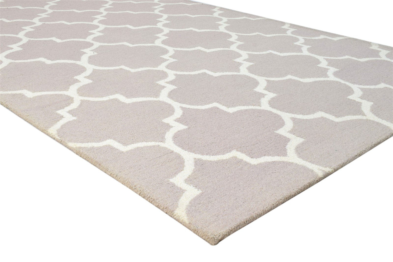 Hand Tufted Beige Wool Rug 5' X 8' Modern Moroccan Trellis Room Size Carpet 