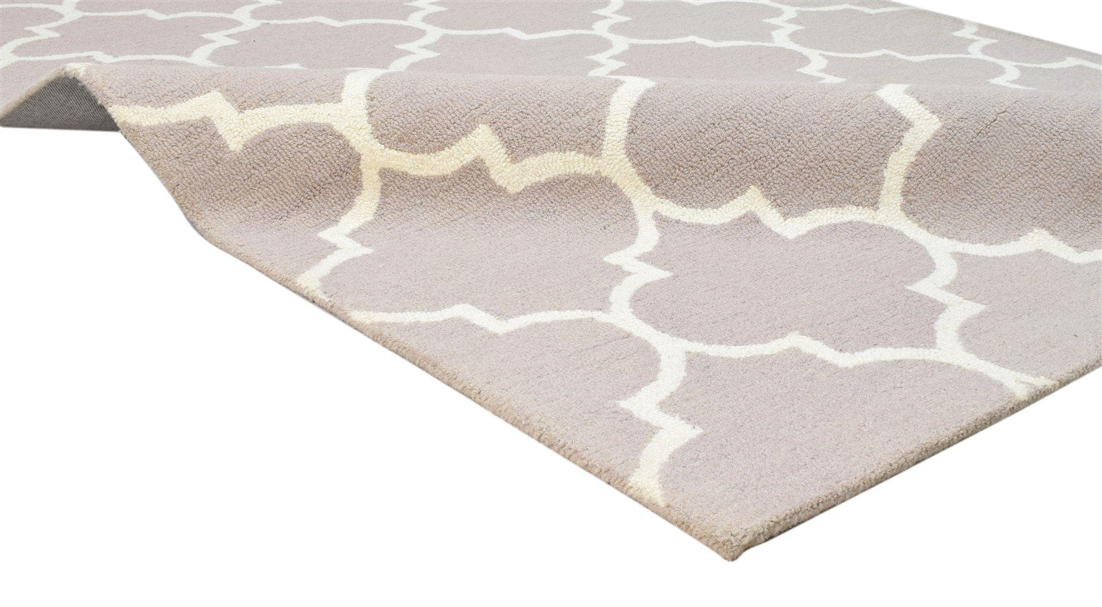 Hand Tufted Beige Wool Rug 5' X 8' Modern Moroccan Trellis Room Size Carpet 