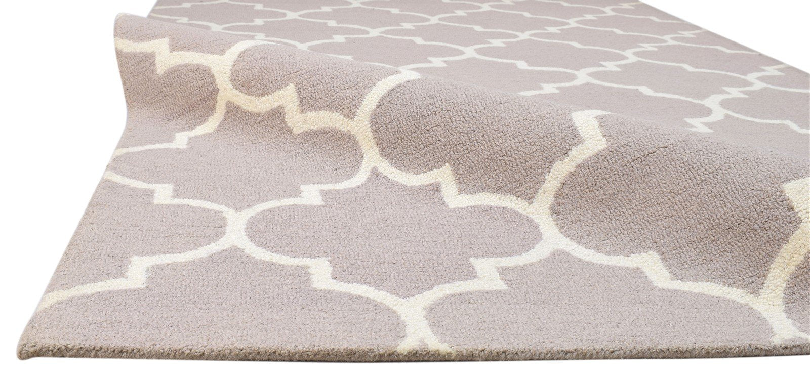 Hand Tufted Beige Wool Rug 5' X 8' Modern Moroccan Trellis Room Size Carpet 