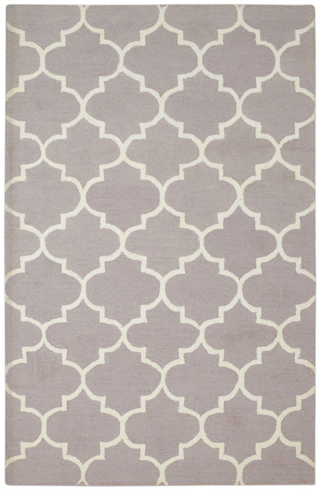 Hand Tufted Beige Wool Rug 5' X 8' Modern Moroccan Trellis Room Size Carpet