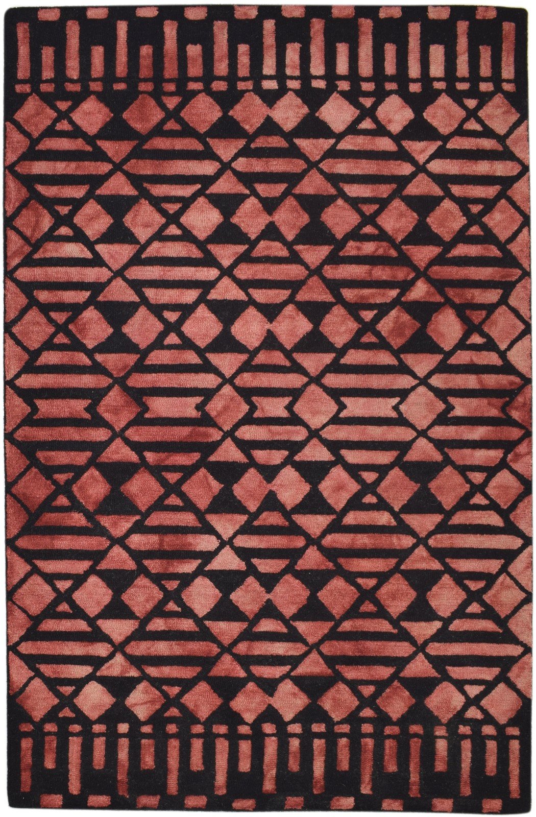 Wool Red Rug 5' X 8' Modern Hand Tufted Scandinavian Geometric Room Size Carpet