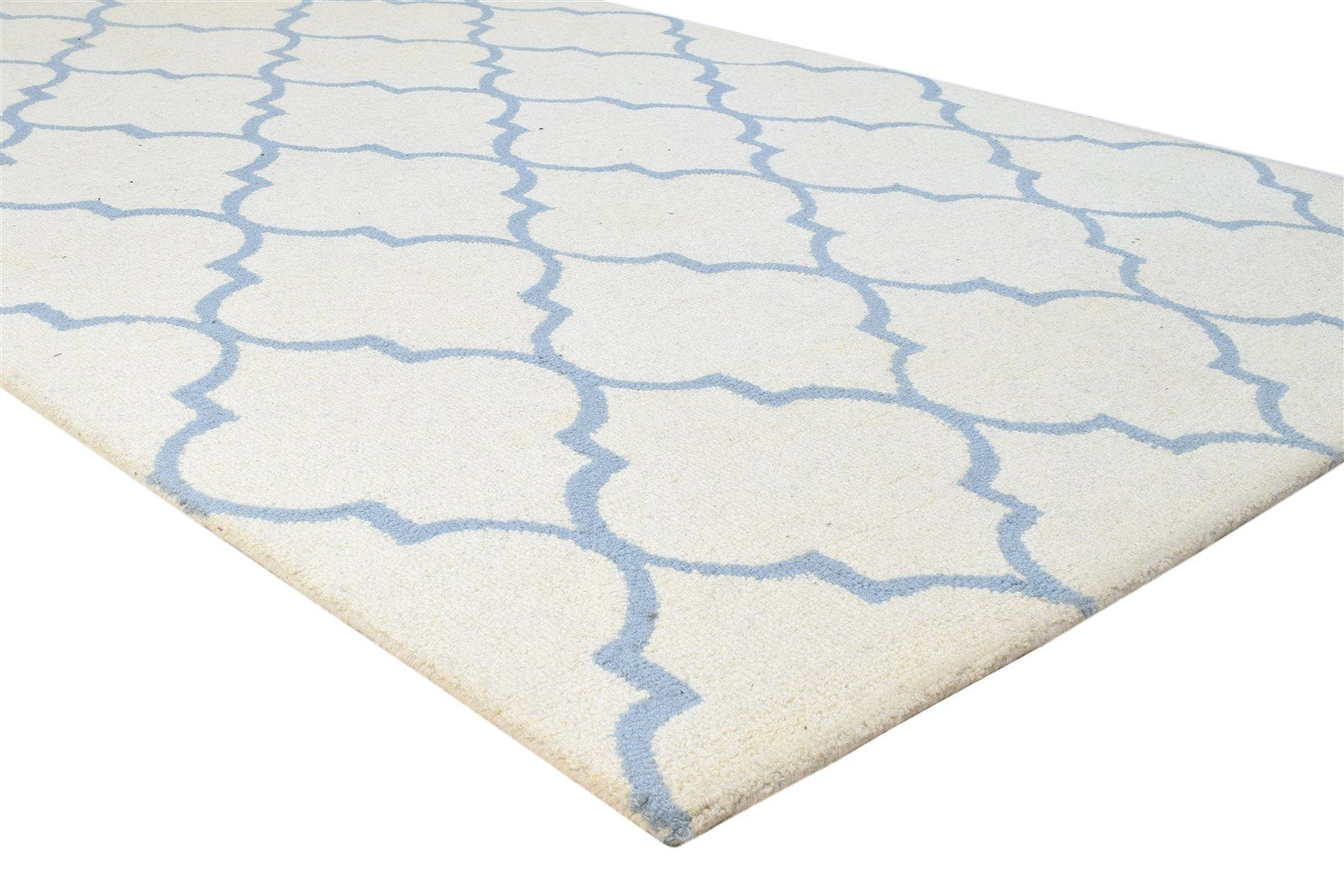 Hand Tufted Ivory Wool Rug 5' X 8' Modern Moroccan Trellis Room Size Carpet 