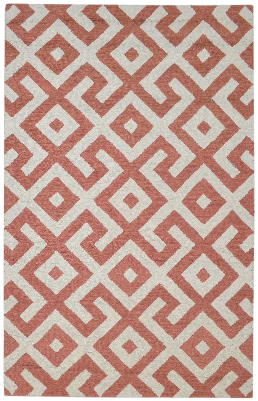 5' X 8' Rug Wool Rust Modern Hand Tufted French Zig-Zag Room Size Carpet