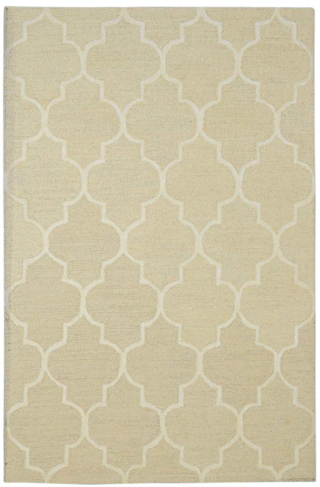 Wool Beige Rug 5' X 8' Modern Hand Tufted Moroccan Trellis Room Size Carpet