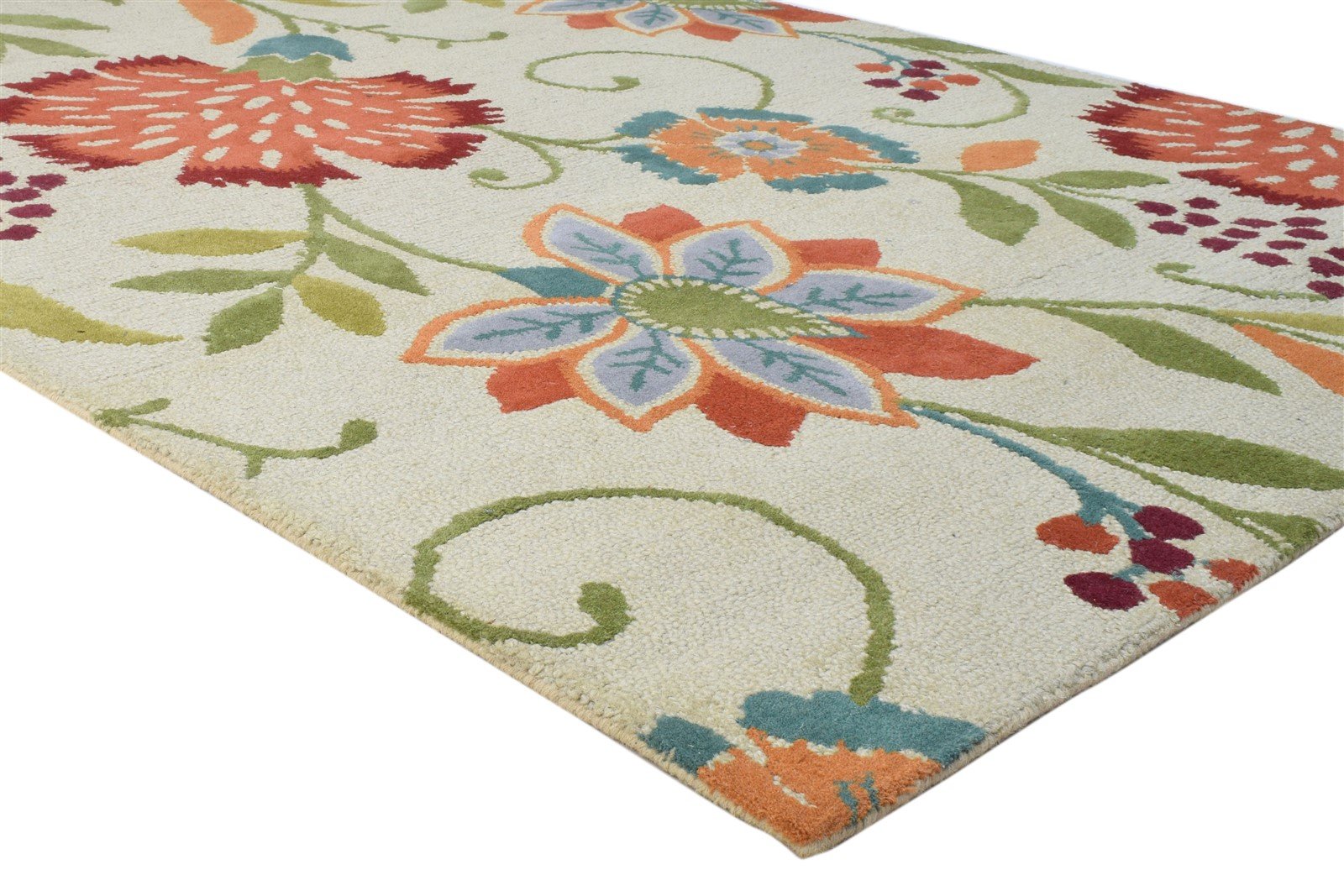 Ivory Wool Rug 5' X 7' Modern Hand Tufted French Floral Room Size Carpet 