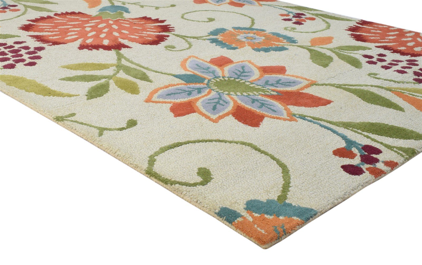 Ivory Wool Rug 5' X 7' Modern Hand Tufted French Floral Room Size Carpet 