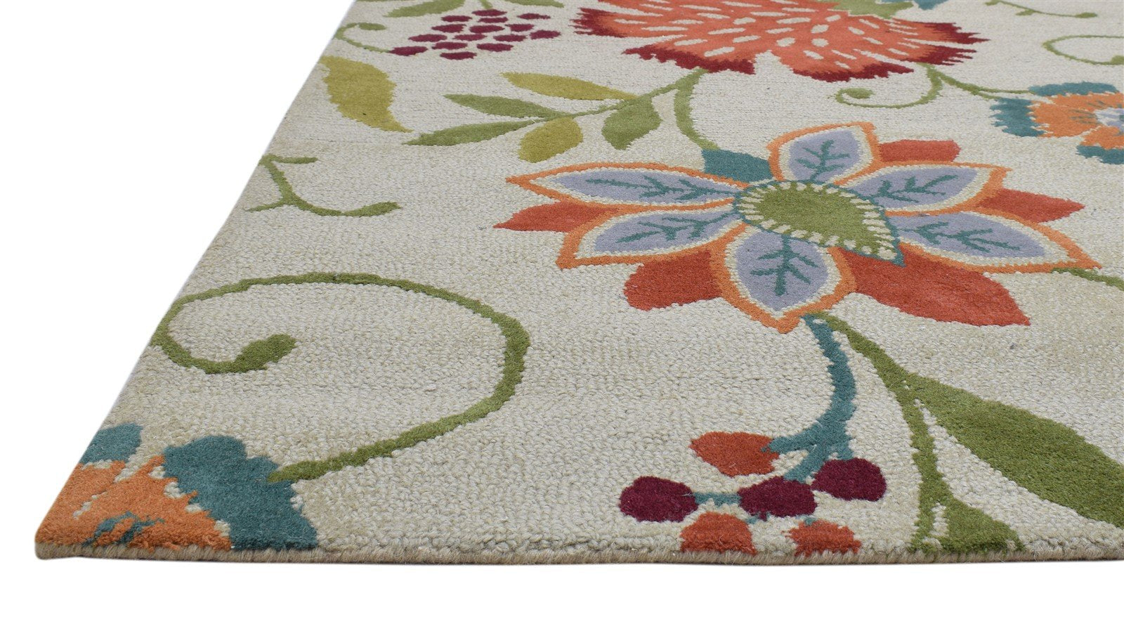 Ivory Wool Rug 5' X 7' Modern Hand Tufted French Floral Room Size Carpet