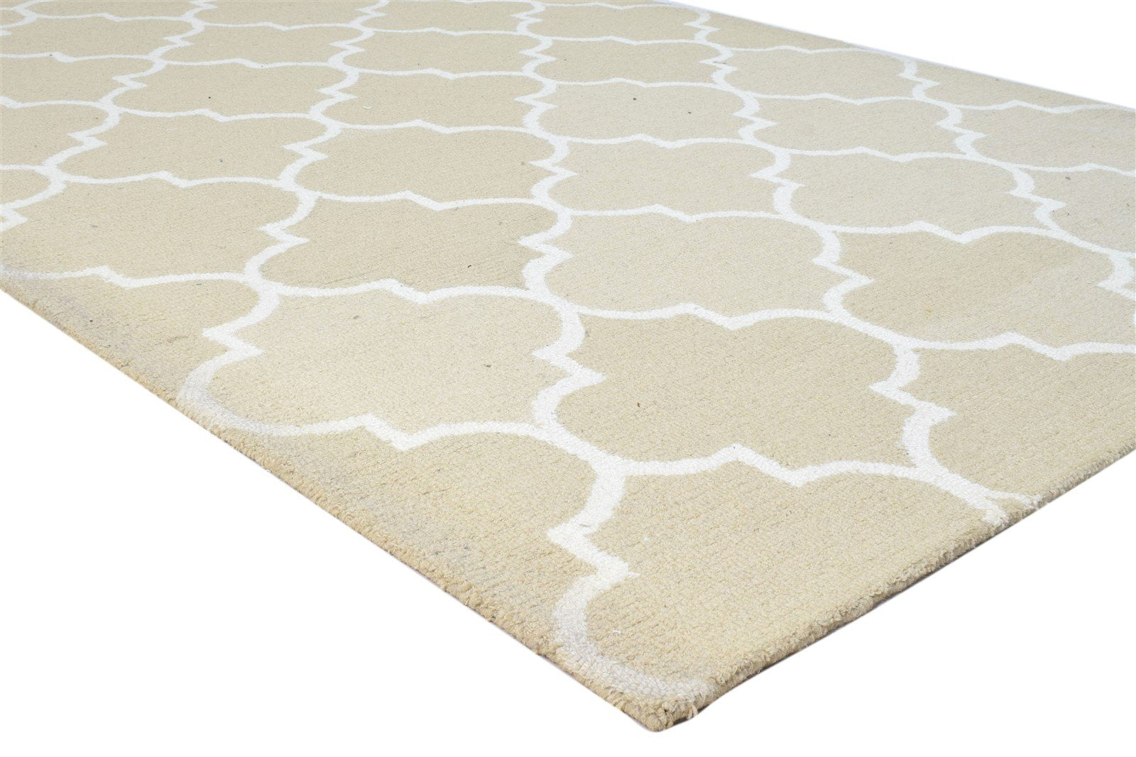 Wool Beige Rug 5' X 8' Modern Hand Tufted Moroccan Trellis Room Size Carpet 