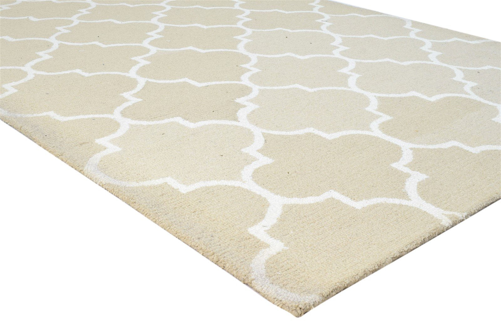 Wool Beige Rug 5' X 8' Modern Hand Tufted Moroccan Trellis Room Size Carpet 