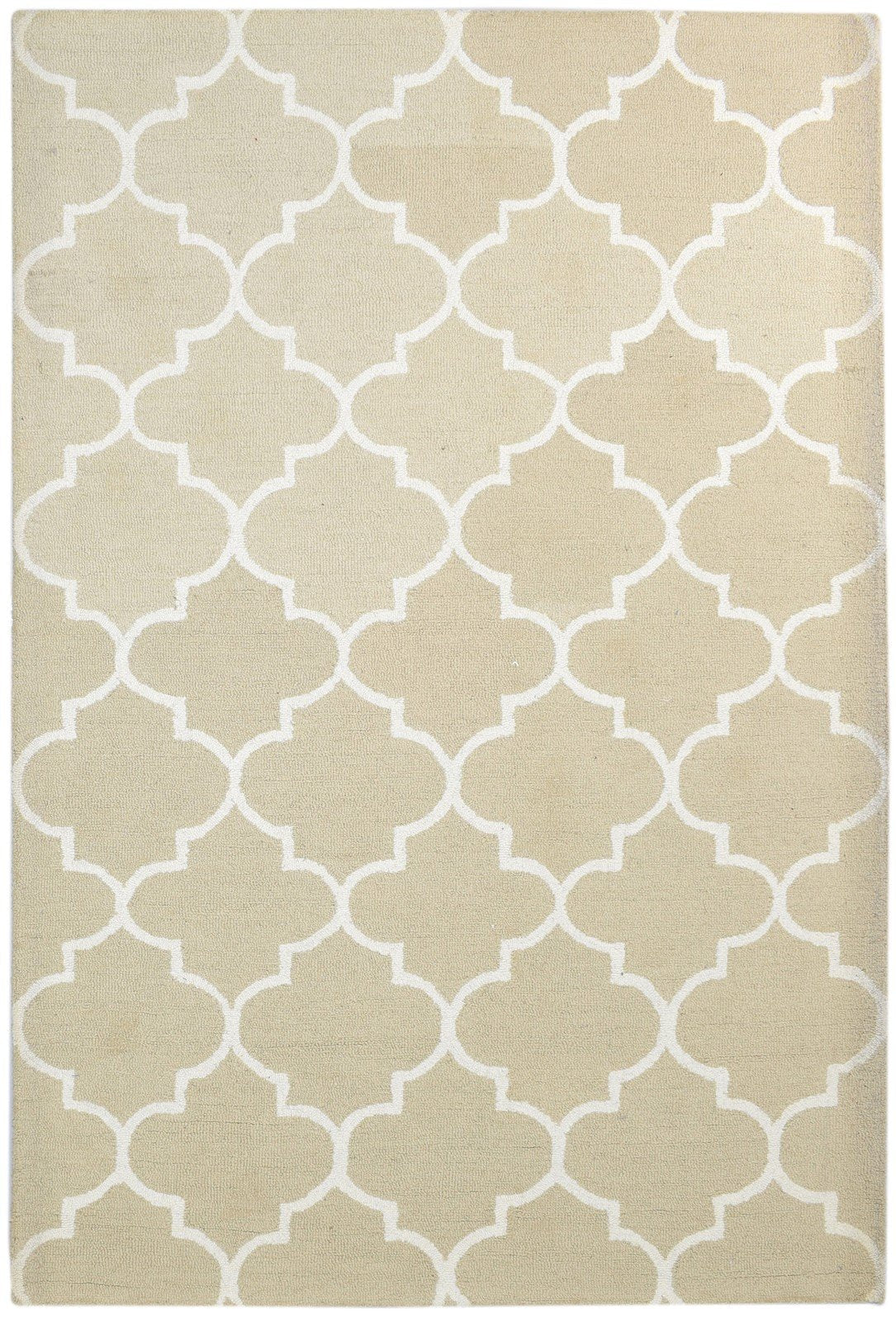 Wool Beige Rug 5' X 8' Modern Hand Tufted Moroccan Trellis Room Size Carpet 