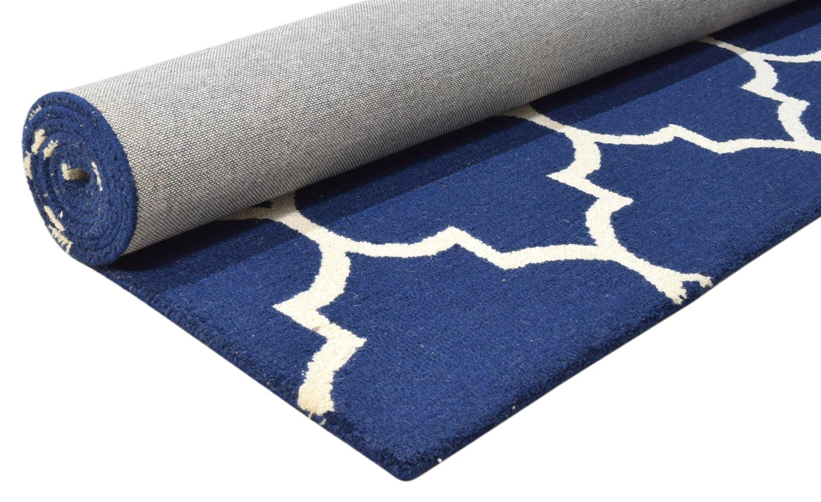 Hand Tufted Blue Wool Rug 5' X 8' Modern Moroccan Trellis Room Size Carpet 