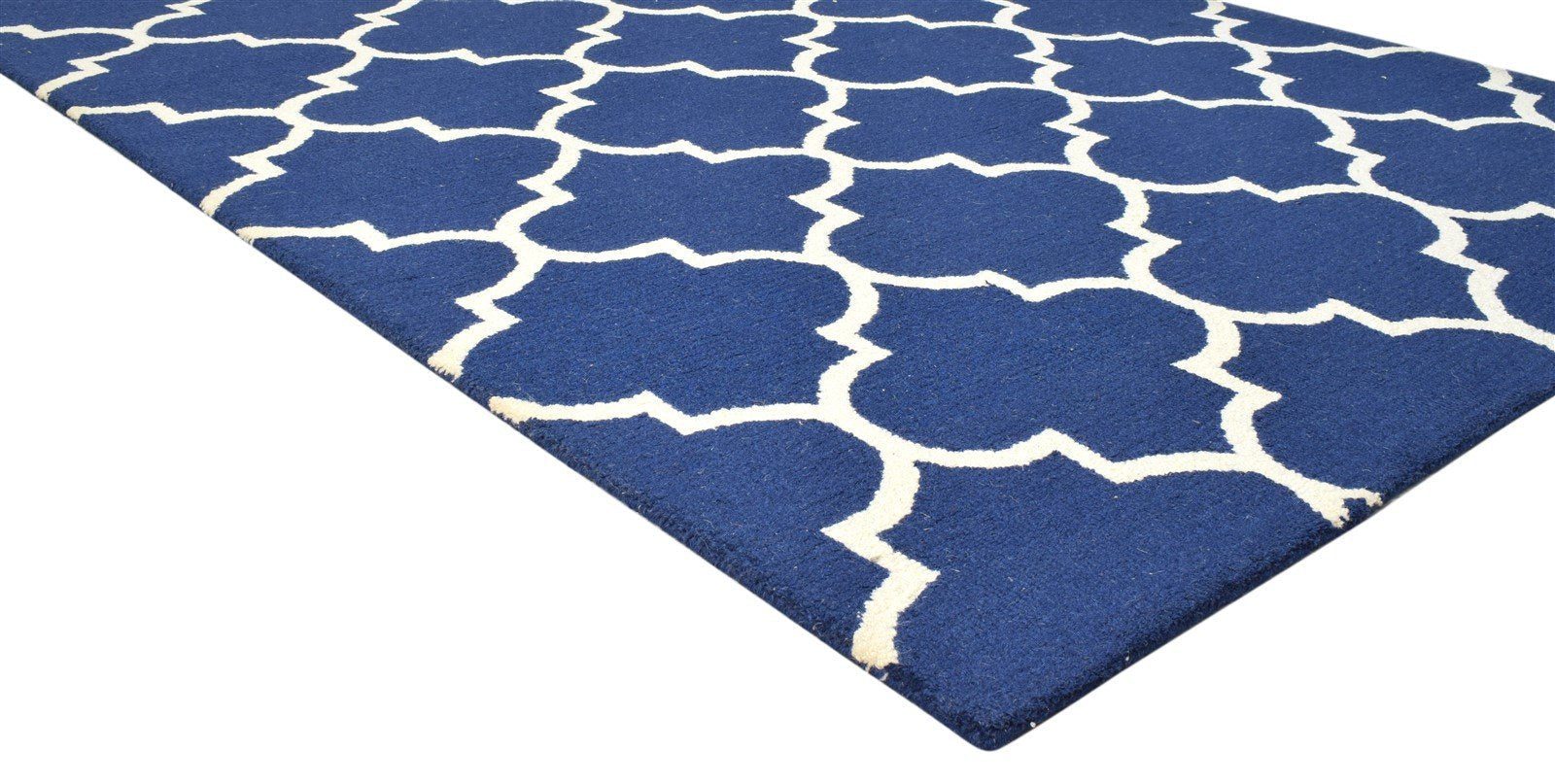 Hand Tufted Blue Wool Rug 5' X 8' Modern Moroccan Trellis Room Size Carpet 