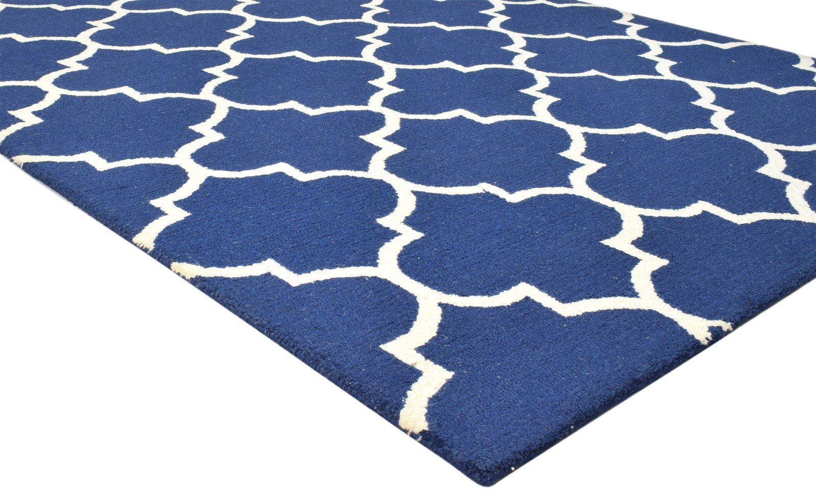 Hand Tufted Blue Wool Rug 5' X 8' Modern Moroccan Trellis Room Size Carpet 