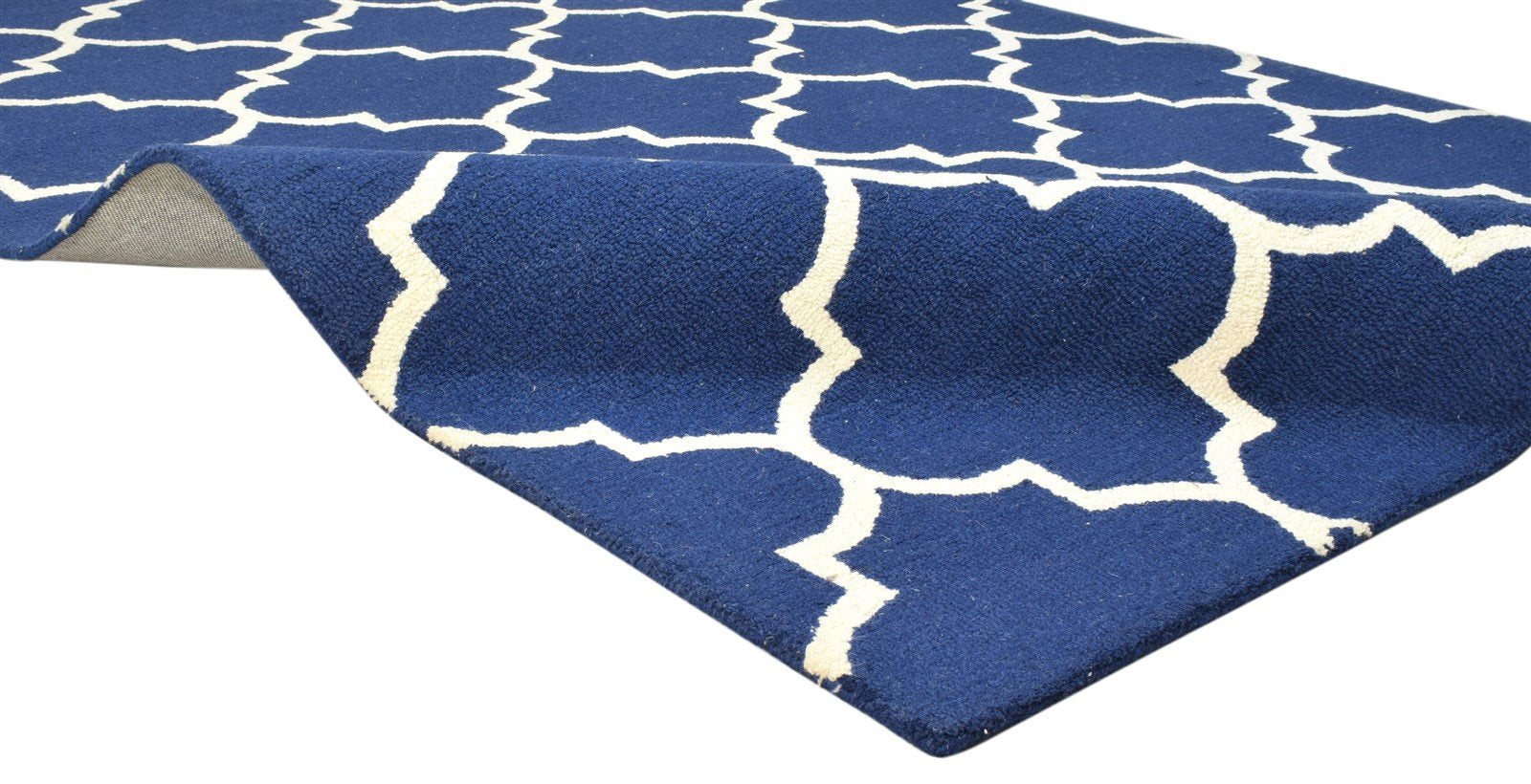 Hand Tufted Blue Wool Rug 5' X 8' Modern Moroccan Trellis Room Size Carpet 