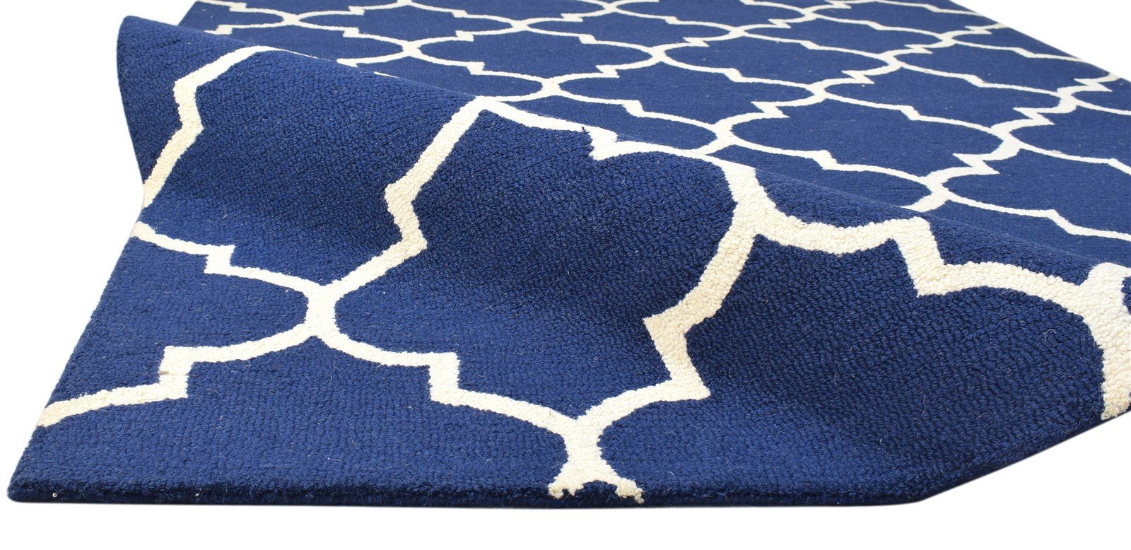 Hand Tufted Blue Wool Rug 5' X 8' Modern Moroccan Trellis Room Size Carpet 