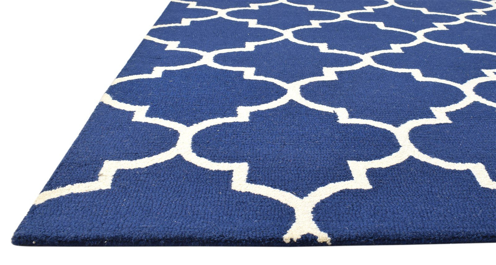 Hand Tufted Blue Wool Rug 5' X 8' Modern Moroccan Trellis Room Size Carpet