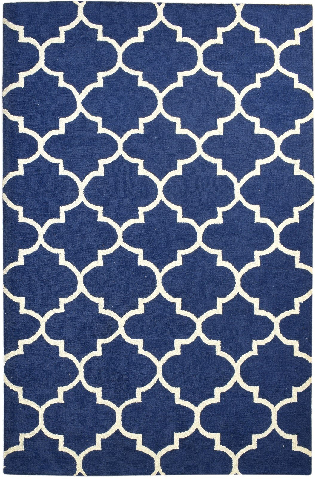 Hand Tufted Blue Wool Rug 5' X 8' Modern Moroccan Trellis Room Size Carpet 