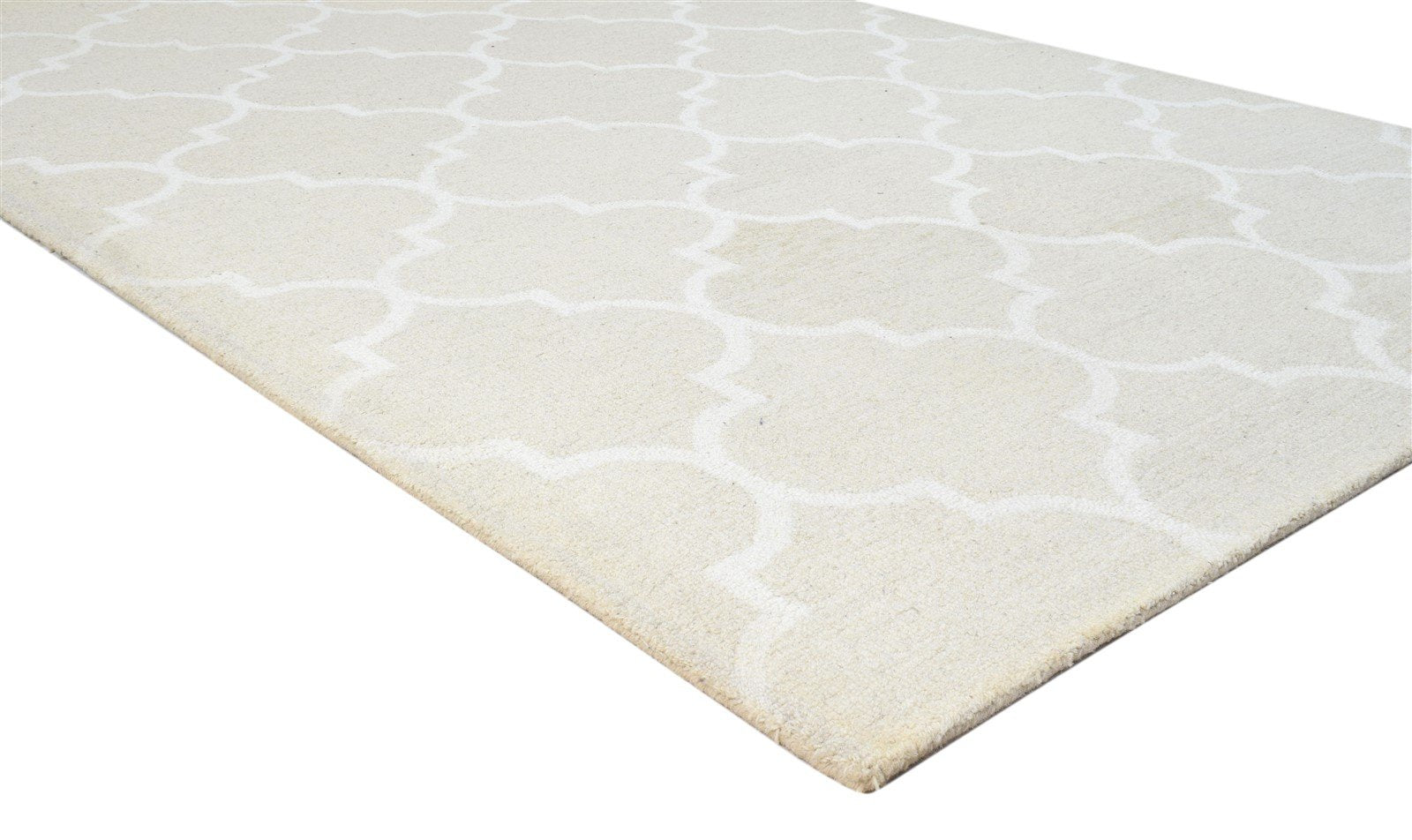 Beige Wool Rug 5' X 8' Modern Hand Tufted Moroccan Trellis Room Size Carpet 