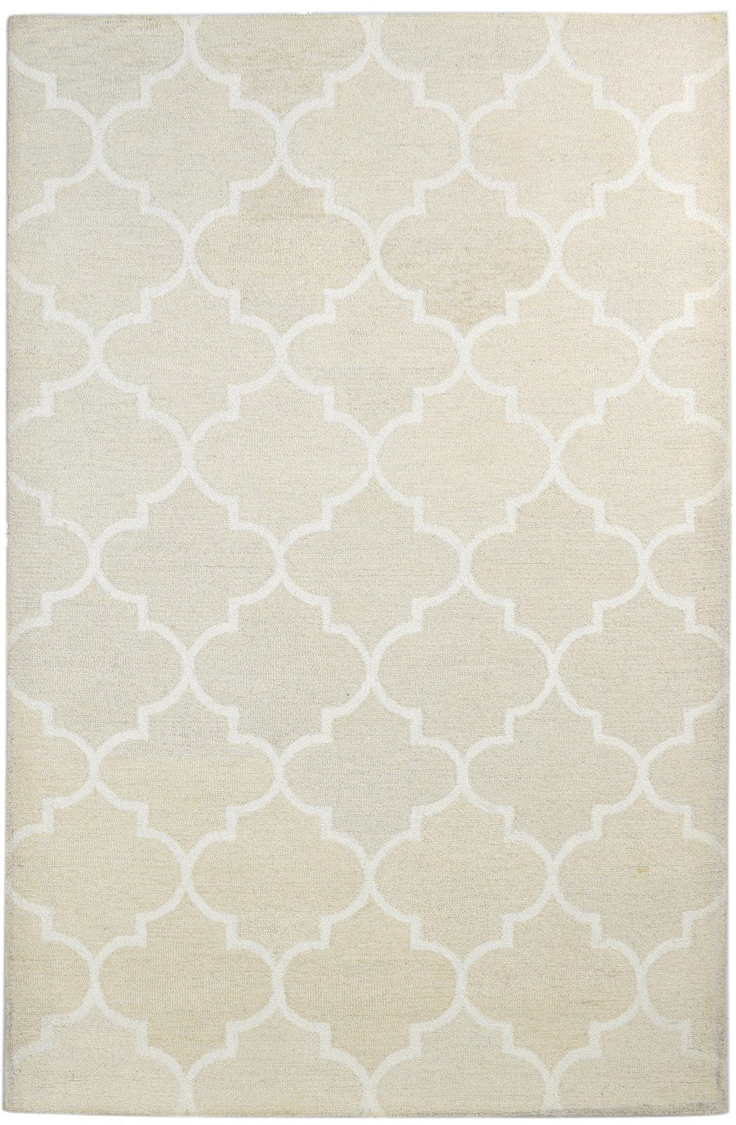 Beige Wool Rug 5' X 8' Modern Hand Tufted Moroccan Trellis Room Size Carpet